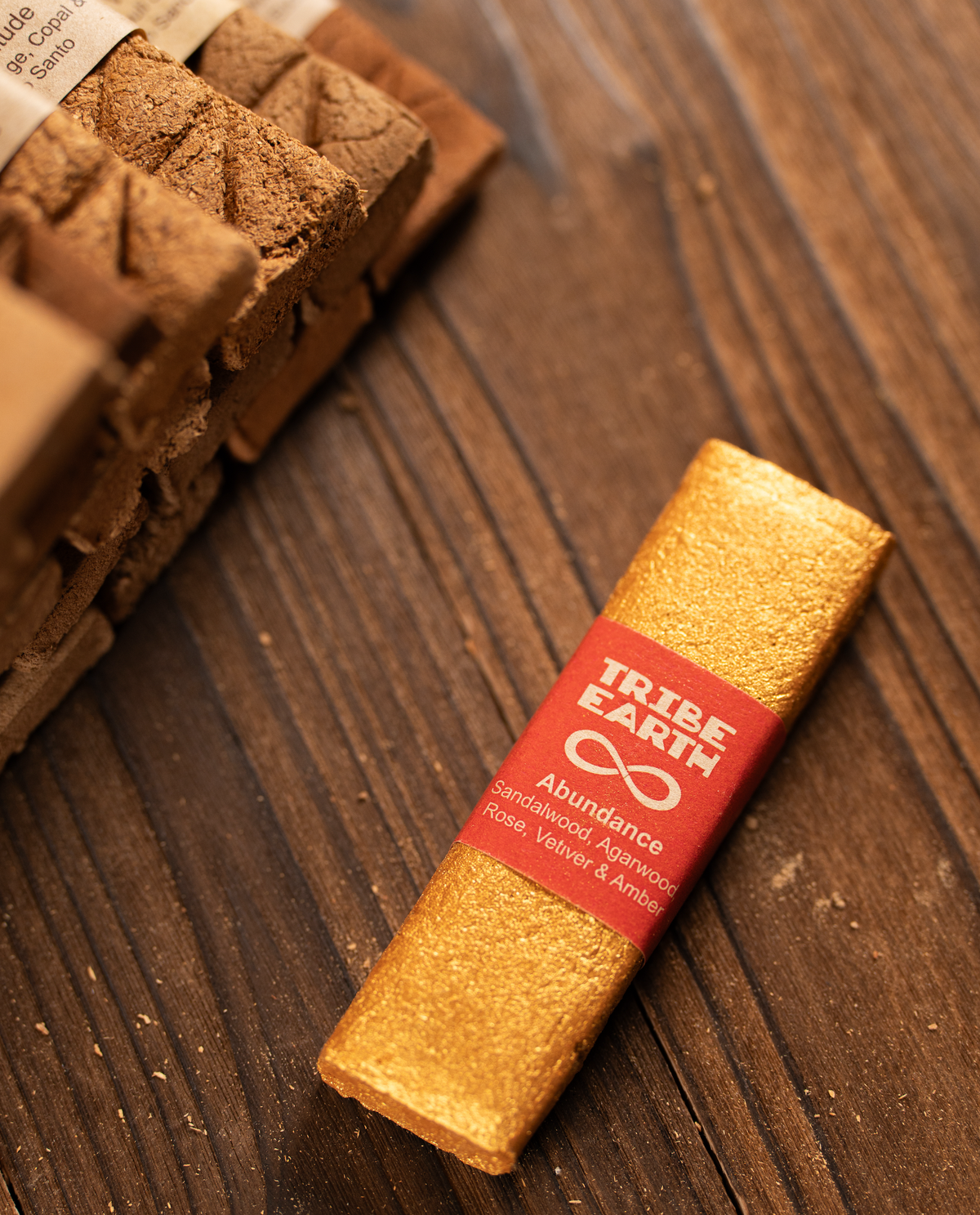 Tribe Earth Abundance Gold Shimmer Incense Plank | 10 Triangles Per Plank, With Rose, Vetiver, Amber, Agarwood & West Australia Sandalwood