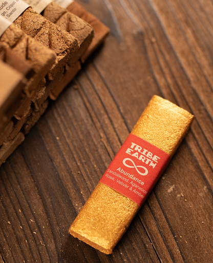 Tribe Earth Abundance Gold Shimmer Incense Plank | 10 Triangles Per Plank, With Rose, Vetiver, Amber, Agarwood & West Australia Sandalwood