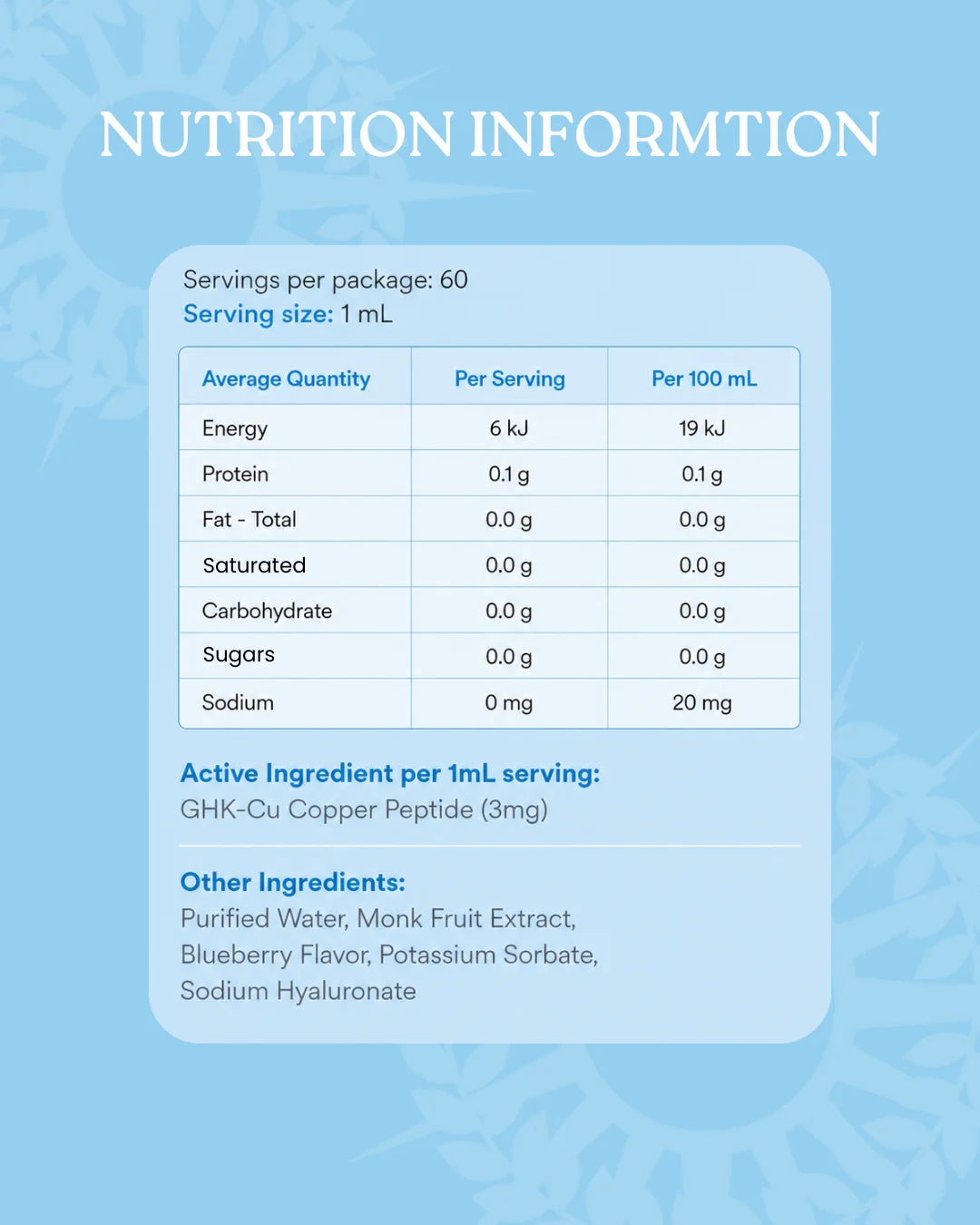 Apollo GHK-CU Edible Liquid 60mL, Copper Peptide Blueberry Flavour
