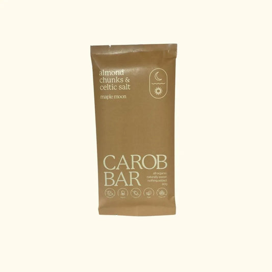 Maple Moon Organic Almond Chunks & Celtic Sea Salt Carob Bar 90g, Handmade & Caffeine-Free