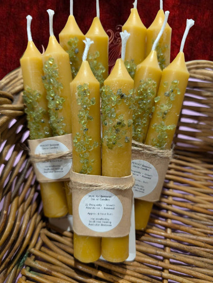Soulforest Healing Peridot Beeswax Dinner Candle Pair 6 Hour Burn, Prosperity & Abundance