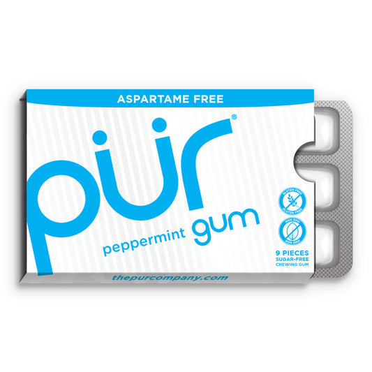 PUR Peppermint Gum {9 Pieces} Single Pack Or A Box Of 12, Aspartame Free & Gluten Free {Blister Pack}