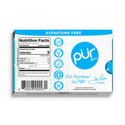 PUR Peppermint Gum {9 Pieces} Single Pack Or A Box Of 12, Aspartame Free & Gluten Free {Blister Pack}