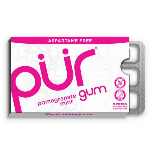 PUR Pomegranate Mint Gum {9 Pieces} Single Pack Or A Box Of 12, Aspartame Free & Gluten Free {Blister Pack}