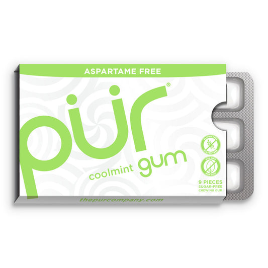 PUR Cool Mint Gum {9 Pieces} Single Pack Or A Box Of 12, Aspartame Free & Gluten Free {Blister Pack}