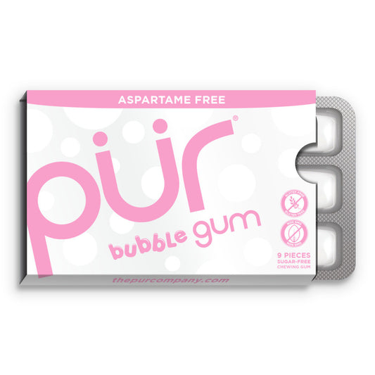 PUR Bubblegum Gum Single Pack {9 Pieces} Or A Box Of 12, Aspartame Free & Gluten Free {Blister Pack}