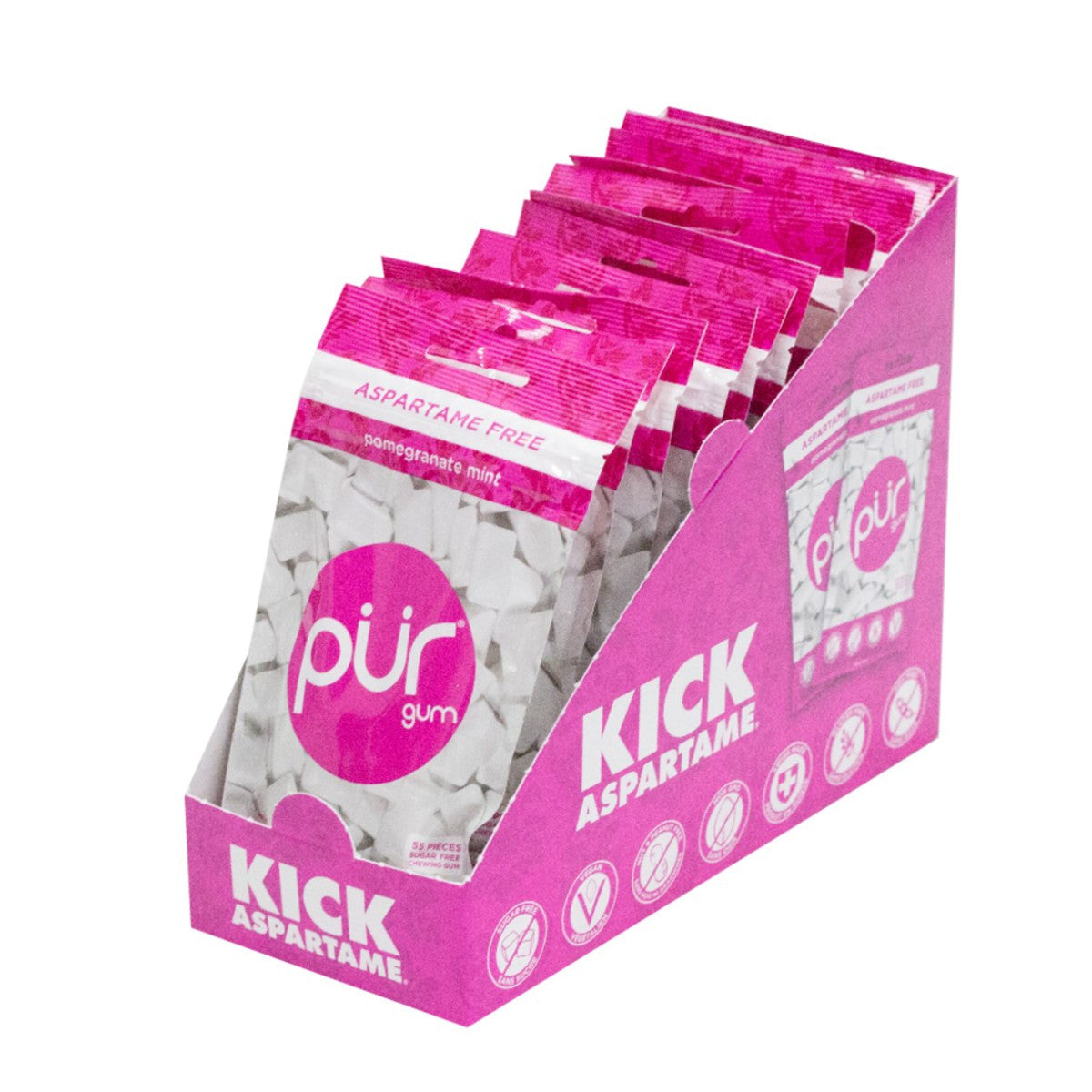 PUR Pomegranate Mint Gum Single Bag 77g Or A Box Of 12, Aspartame Free & Gluten Free {Resealable Bag}
