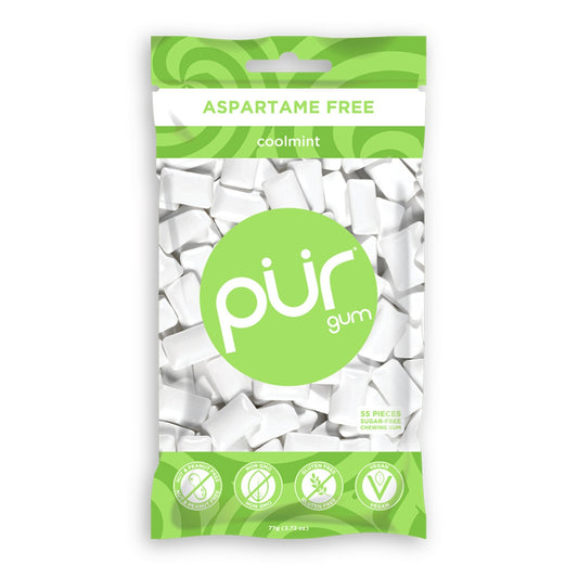 PUR Cool Mint Gum Single Bag 77g Or A Box Of 12, Aspartame Free & Gluten Free {Resealable Bag}