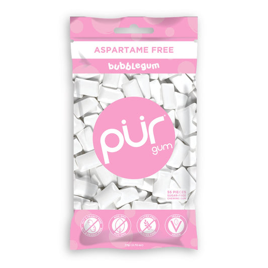 PUR Bubblegum Gum Single Bag 77g Or A Box Of 12, Aspartame Free & Gluten Free {Resealable Bag}