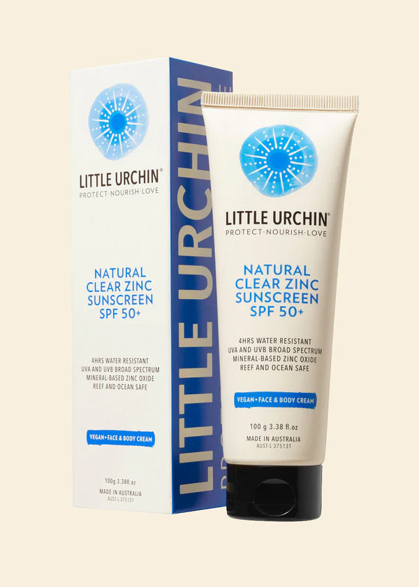 Little Urchin Natural Clear Zinc Sunscreen SPF 50+ 100g, 4 Hours Water Resistant Ocean & Reef Friendly