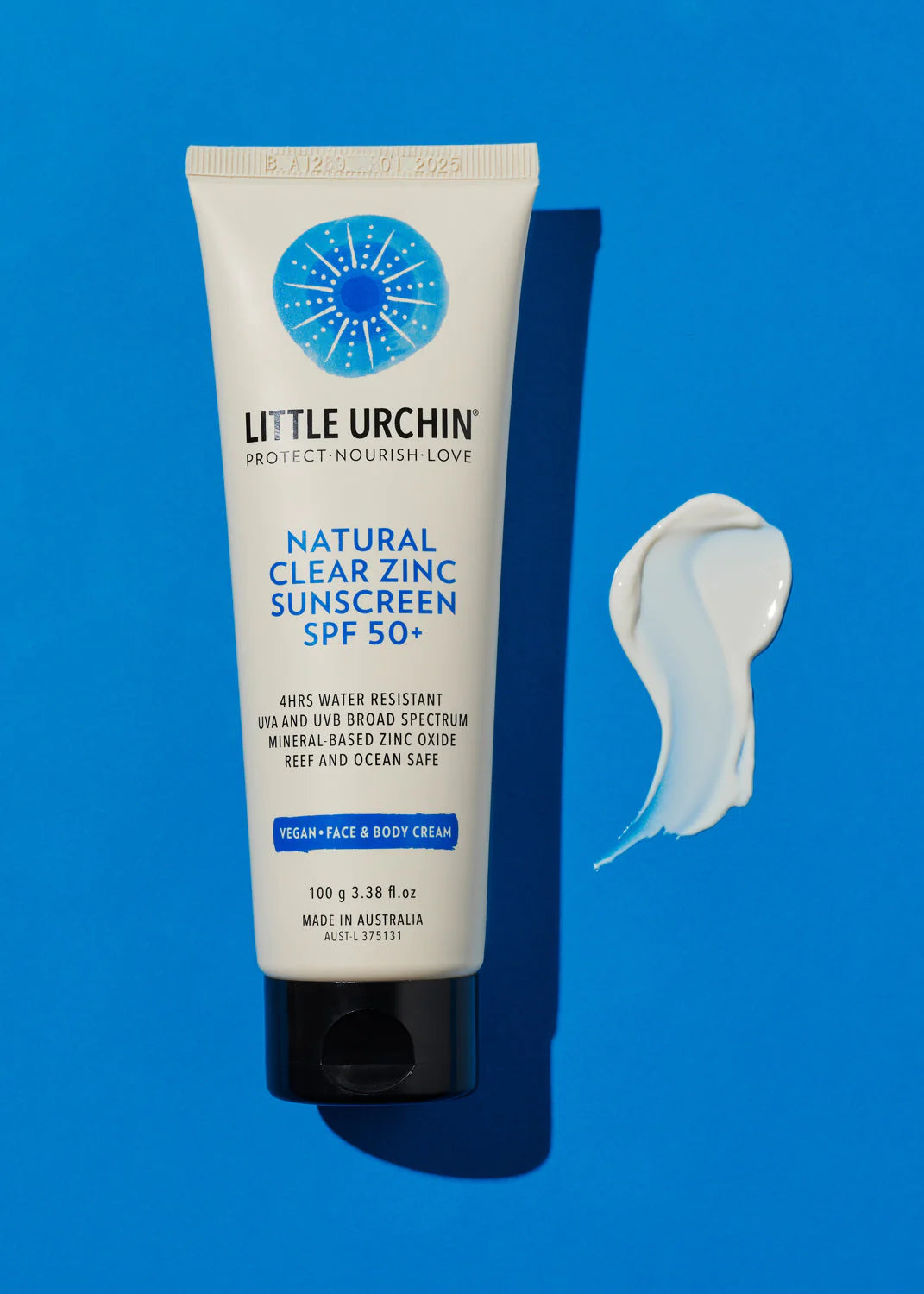 Little Urchin Natural Clear Zinc Sunscreen SPF 50+ 100g, 4 Hours Water Resistant Ocean & Reef Friendly