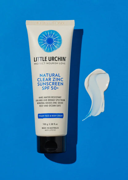 Little Urchin Natural Clear Zinc Sunscreen SPF 50+ 100g Or 300g, 3 Hour Water Resistant Ocean & Reef Friendly