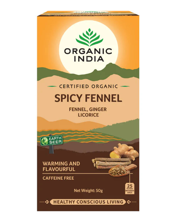 Organic India Certified Organic Spicy Fennel Tea 25 Bags, With Fennel, Ginger & Licorice