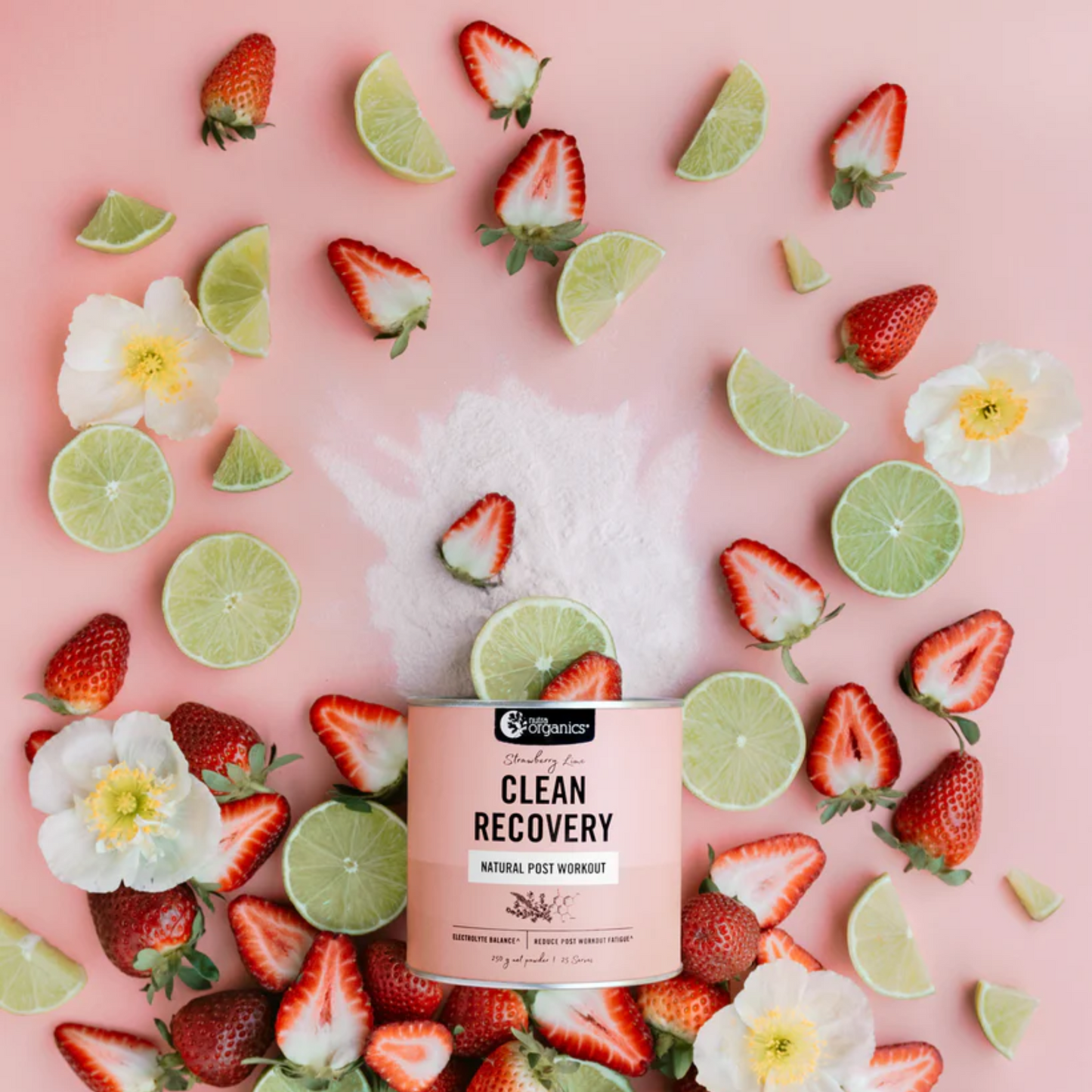 Nutra Organics Clean Recovery 250g, Natural Post-Workout Strawberry Lime Flavour