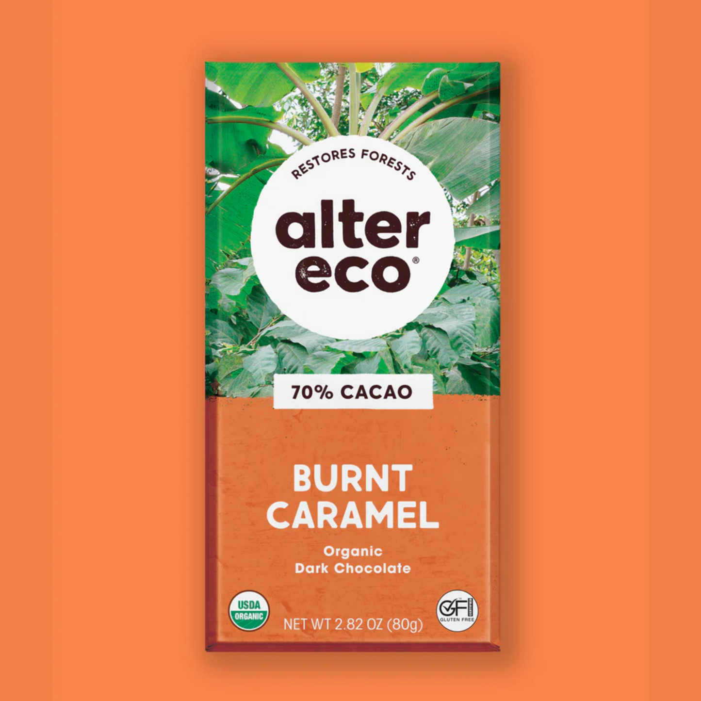 Alter Eco Chocolate 80g, Dark Salted Burnt Caramel Flavour 70% Cacao, Certified Organic