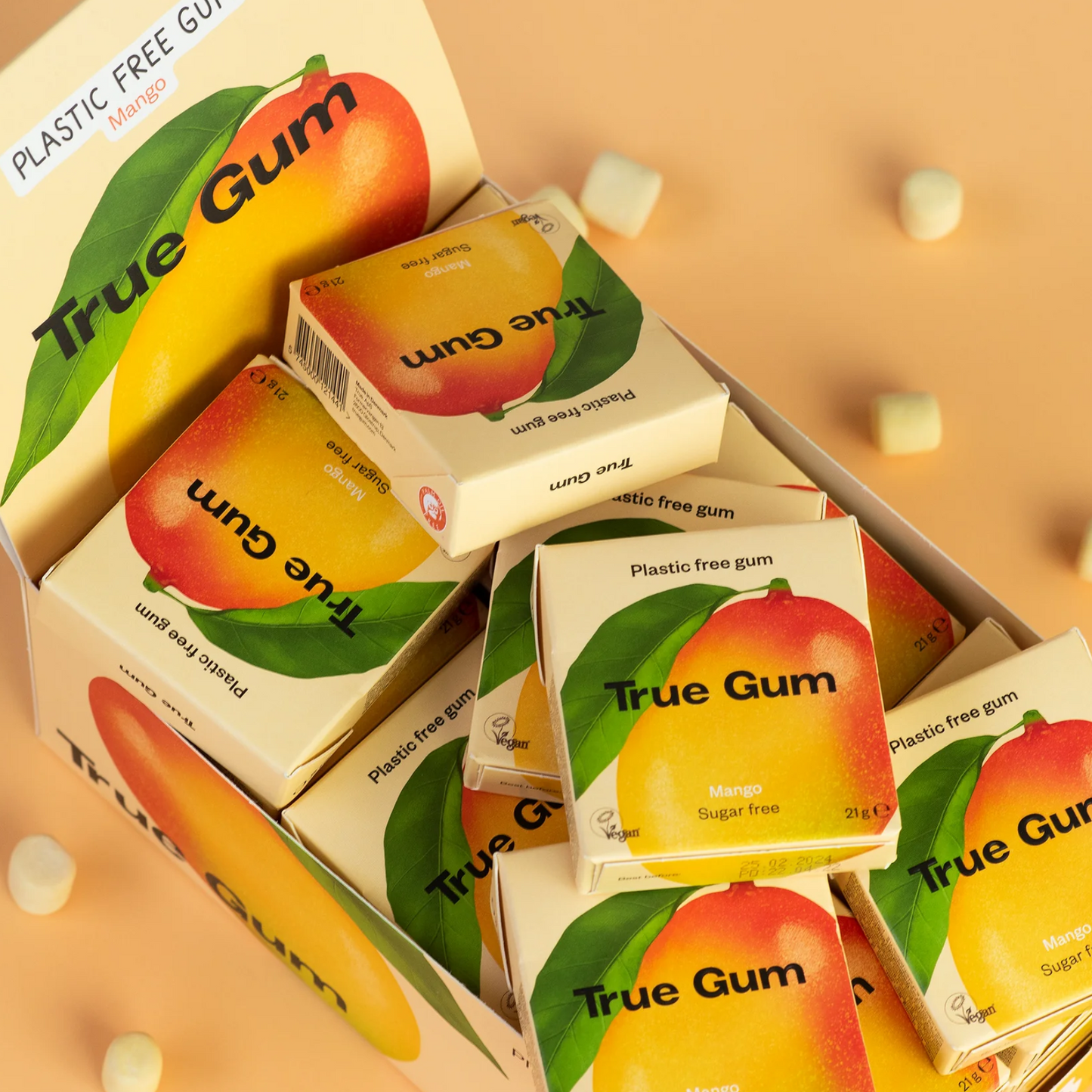 True Gum Sugar Free Gum, Single Pack (21g) Or A Box Of 24, Mango Flavour Plastic Free Packaging