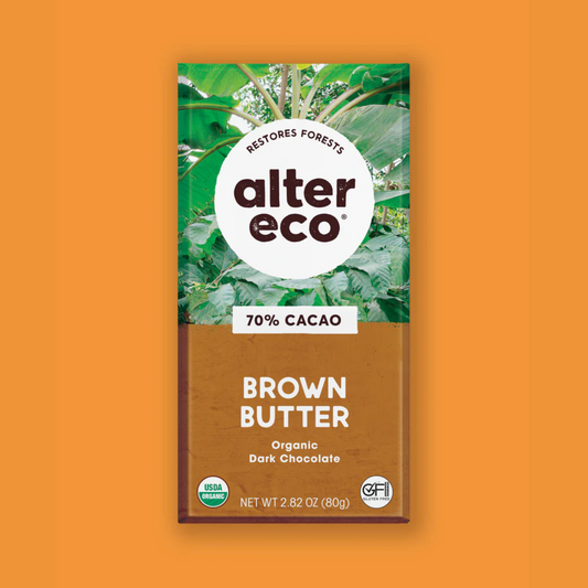 Alter Eco Chocolate 80g, Dark Salted Brown Butter Flavour 70% Cacao, Certified Organic