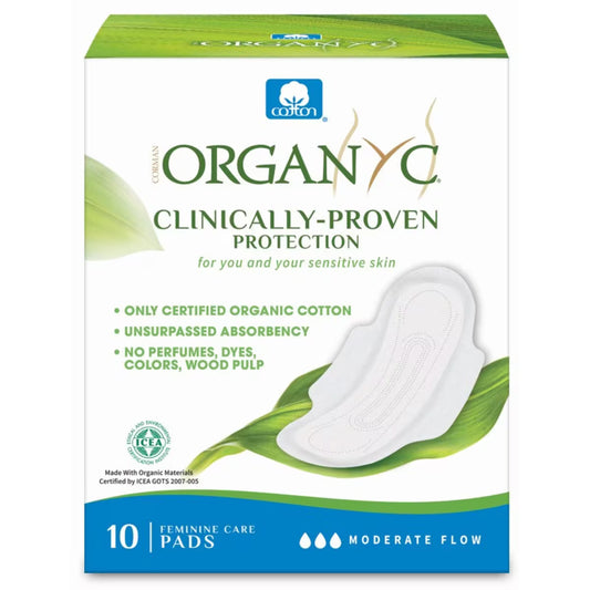 Organyc Cotton Ultra Thin Pads With Wings 10 Pack, For Moderate Flow