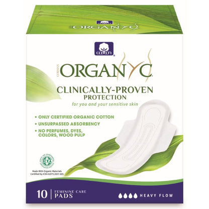Organyc Cotton Ultra Thin Pads With Wings 10 Pack, For A Heavy Flow