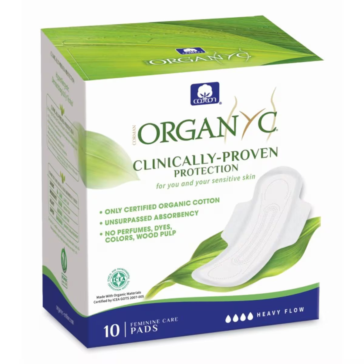 Organyc Cotton Ultra Thin Pads With Wings 10 Pack, For A Heavy Flow