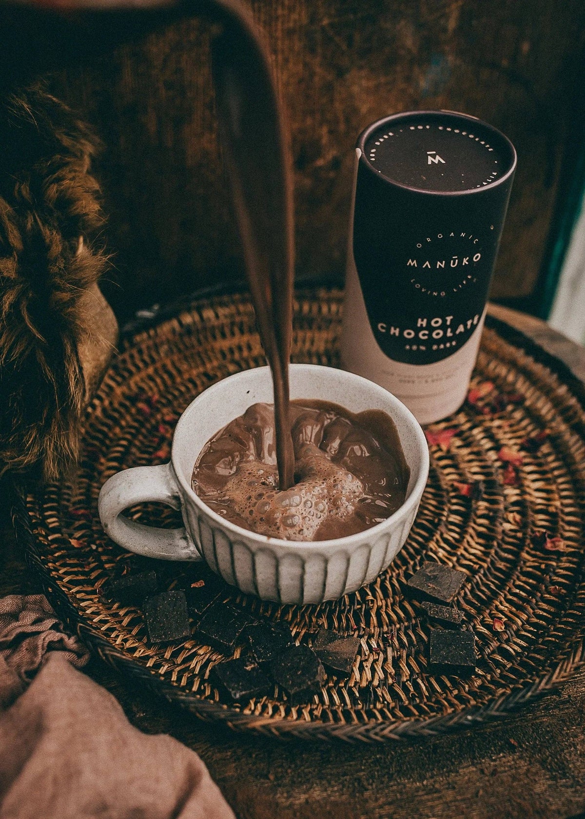 Manuko Original Hot Chocolate | 60% Dark Chocolate 250g, With Shavings Of Organic Stoneground Chocolate