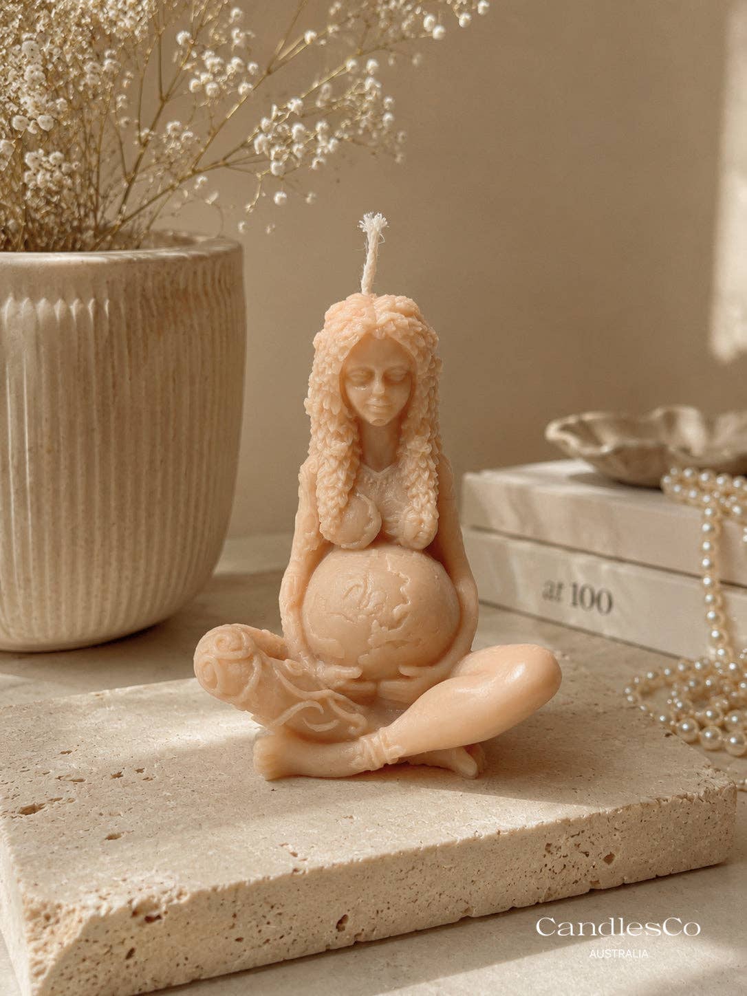CandlesCo Australia Pregnant Mother Candle Unscented & Honey Colour, Hand Poured Soy Candle