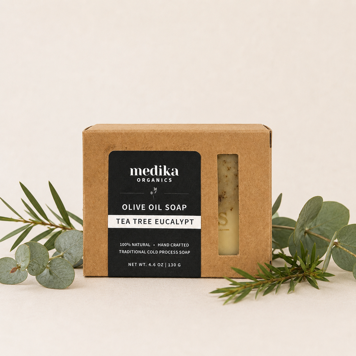 Medika Organics Tea Tree Eucalyptus Soap Bar 130g, Handmade In Queensland