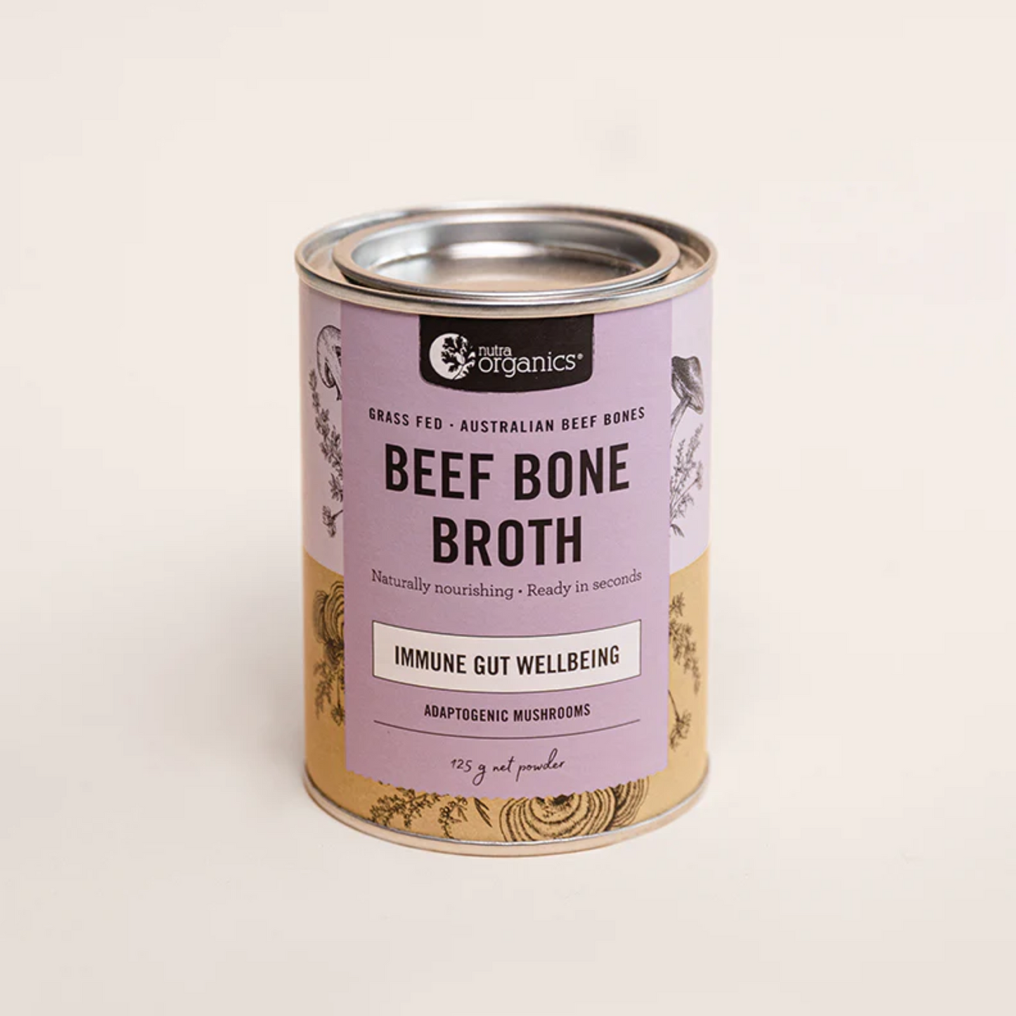 Nutra Organics Bone Broth Beef 125g, Adaptogenic Mushrooms Flavour