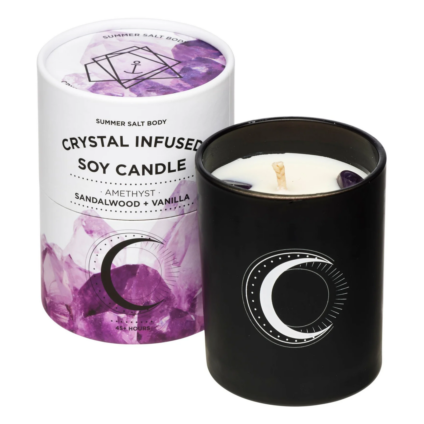 Summer Salt Body Crystal Infused Soy Candle, Amethyst X Sandalwood & Vanilla Fragrance