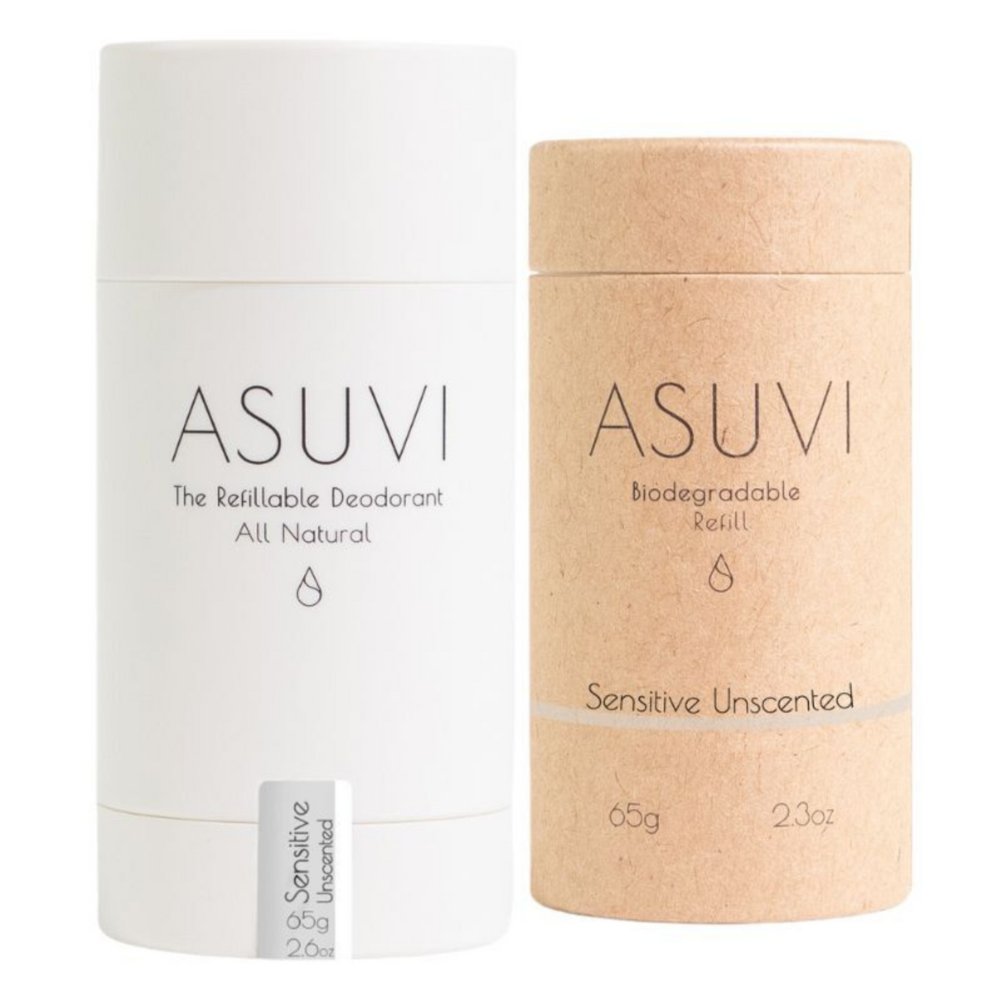 ASUVI Deodorant Sensitive (Unscented) 65g, Reusable Tube Or Refill