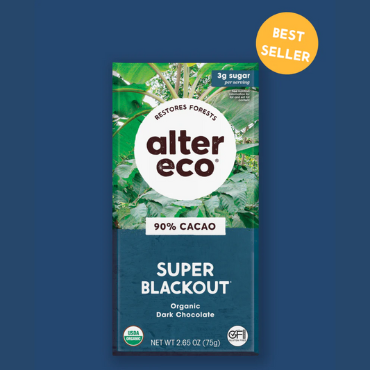 Alter Eco Chocolate 80g, Deepest Dark Super Blackout Flavour 90% Cacao, Certified Organic