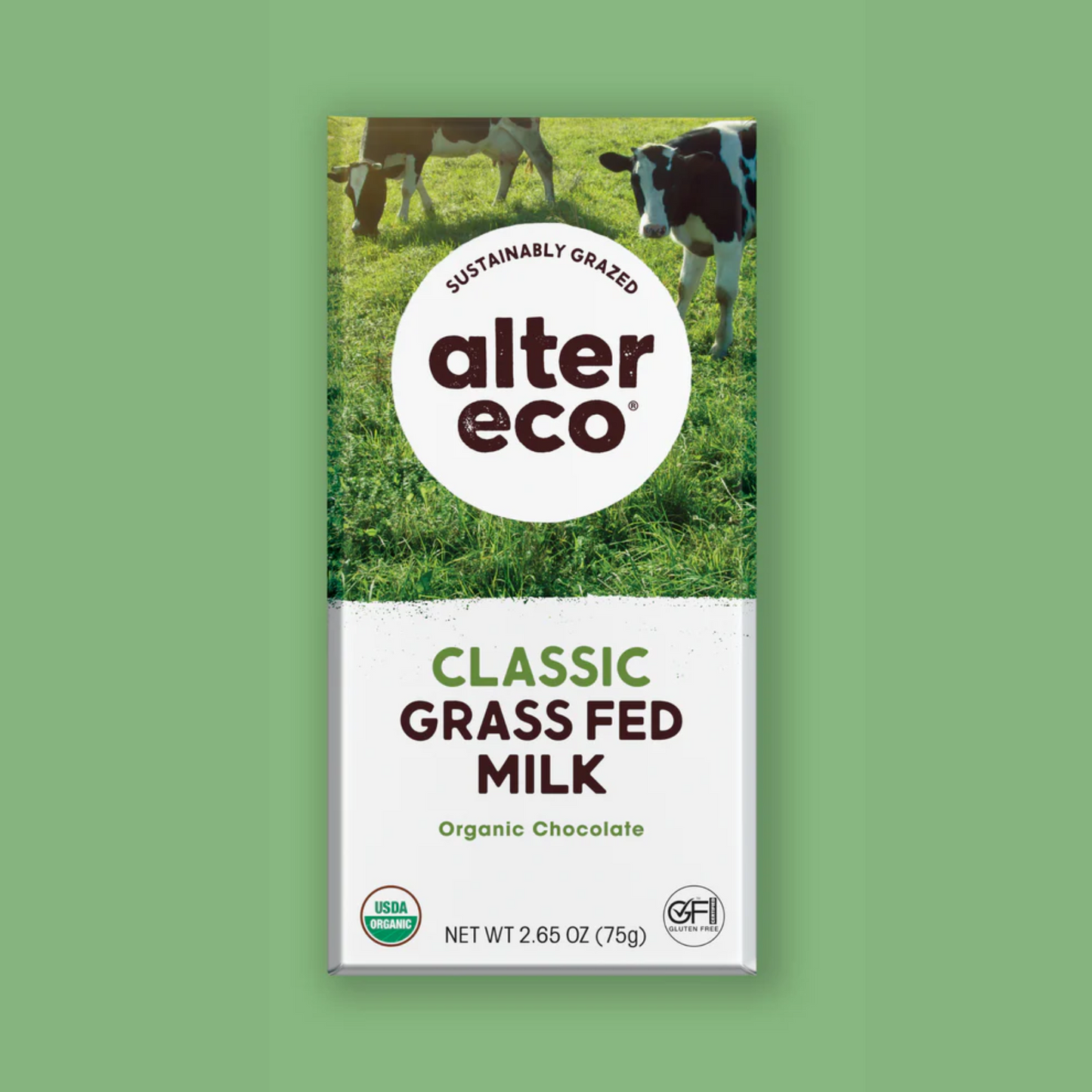 Alter Eco Grass Fed Milk Chocolate 75g, Original Flavour 46% Cacao, Certified Organic