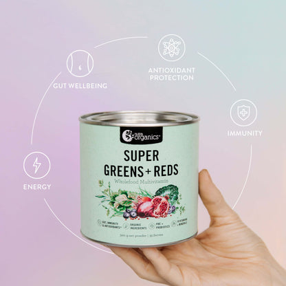 Nutra Organics Super Greens + Reds 150g, 300g, 600g Or 1kg, Alkalising Minerals & Certified Organic