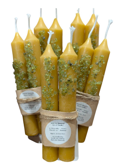 Soulforest Healing Peridot Beeswax Dinner Candle Pair 6 Hour Burn, Prosperity & Abundance