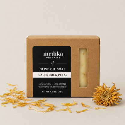 Medika Organics Calendula-Infused Olive Oil Soap Bar 130g, Handmade In Queensland