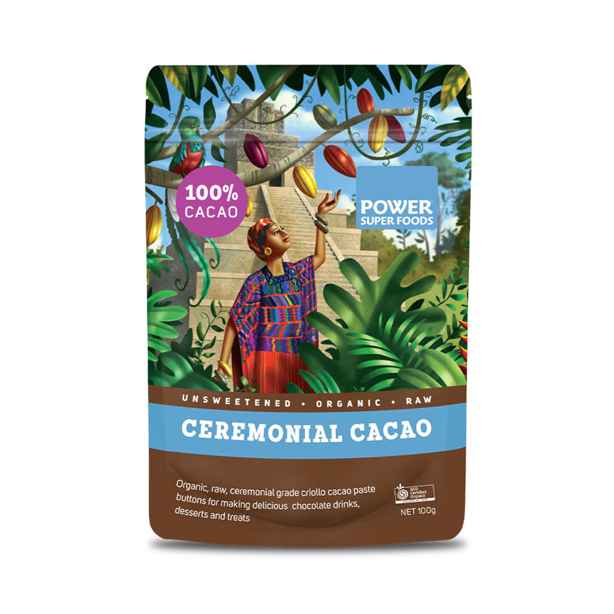 Power Super Foods Certified Organic Ceremonial Grade Cacao Paste Buttons 100g, 250g Or 500g, Raw & Unsweetened