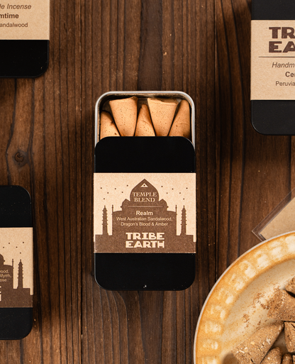 Tribe Earth Incense Realm Cones 10 Cones, Handmade With West Australian Sandalwood, Dragons Blood & Amber