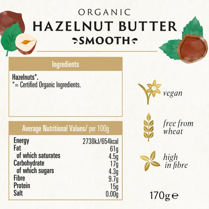 Biona Certified Organic Smooth Hazelnut Butter 170g, Free From Palm Oil