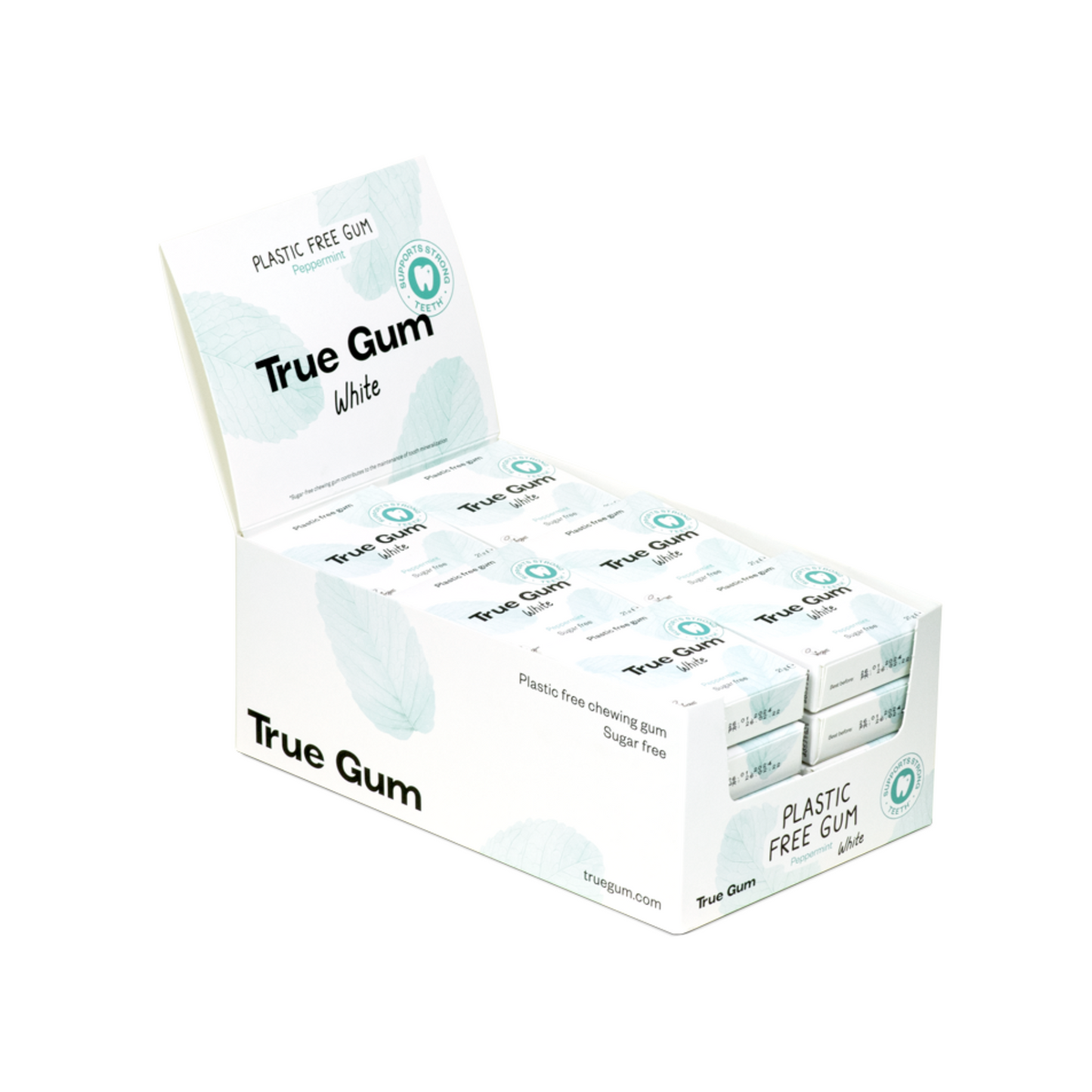 True Gum Plastic & Sugar Free Gum Single Pack (21g) Or A Box Of 24, Whitening Peppermint Flavour