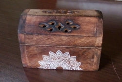 Tulsi Wooden Chest For Cones With Mandala Pattern, Burnt Wood Effect