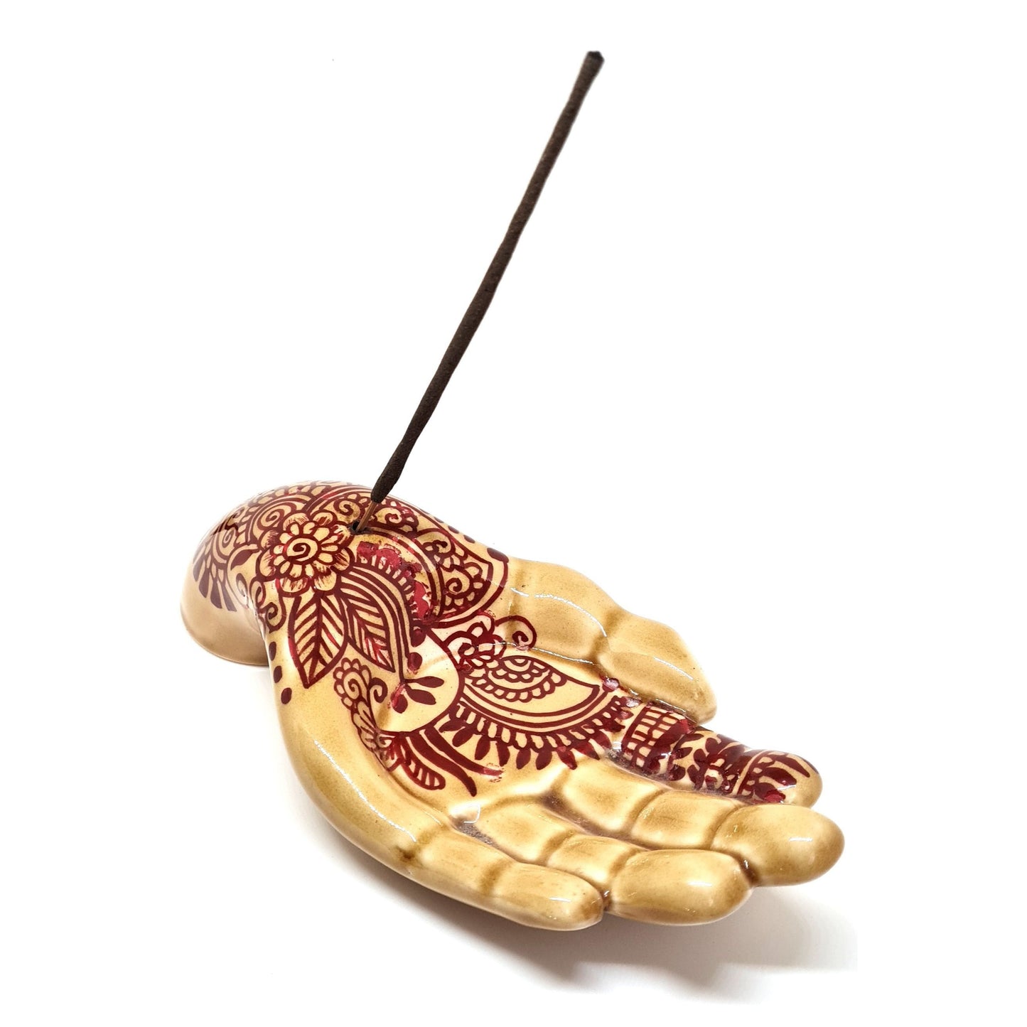 Tusli Ceramic Henna Hand Incense Holder 23cm, Painted Henna Pattern May Vary