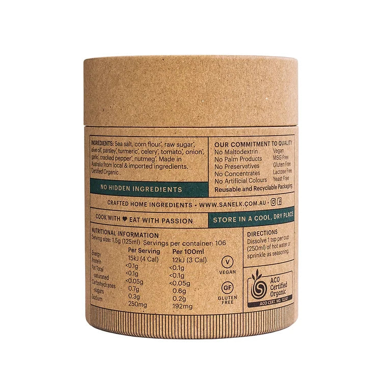 San Elk Vegetable Stock 160g, Australian Certified Organic & Low FODMAP (No Onion & No Garlic