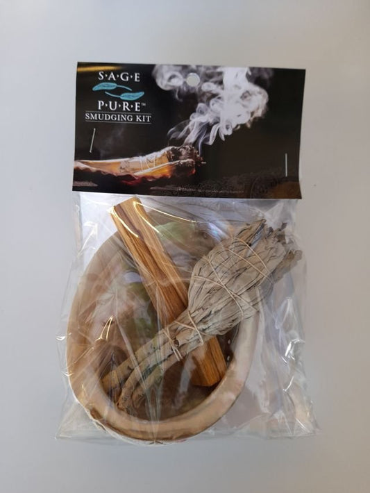 Tulsi White Sage & Palo Santo Combo Smudging Kit, With An Abalone Shell