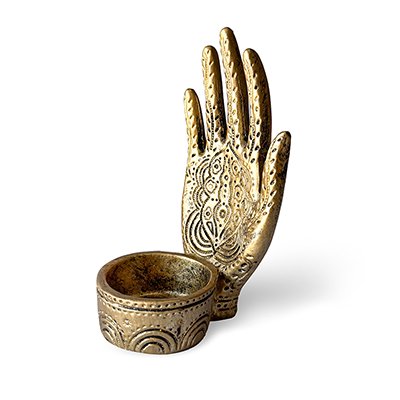 Tulsi Tealight Holder Gold Hand 13cm, For A Warm Glow