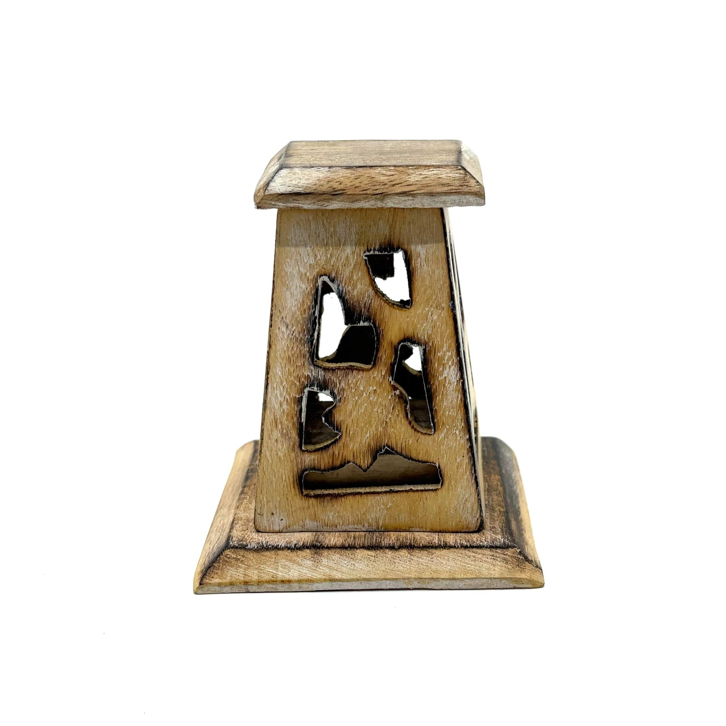 Tulsi Natural Wooden Cone Holder Tower, Light White