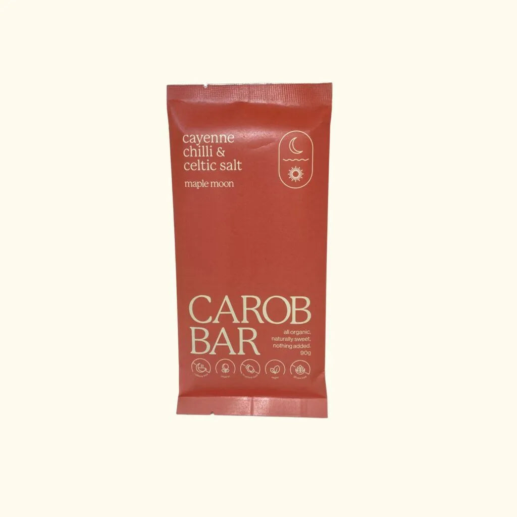 Maple Moon Organic Cayenne Chilli & Celtic Sea Salt Carob Bar 90g, Handmade & Caffeine-Free