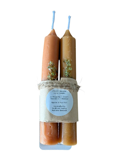 Soulforest Healing Peridot Beeswax Dinner Candle Pair 6 Hour Burn, Prosperity & Abundance