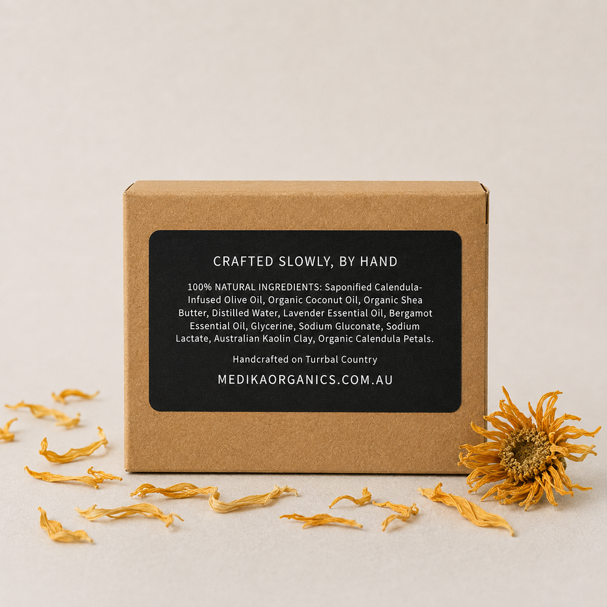 Medika Organics Calendula-Infused Olive Oil Soap Bar 130g, Handmade In Queensland