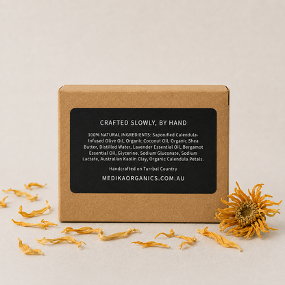 Medika Organics Calendula-Infused Olive Oil Soap Bar 130g, Handmade In Queensland