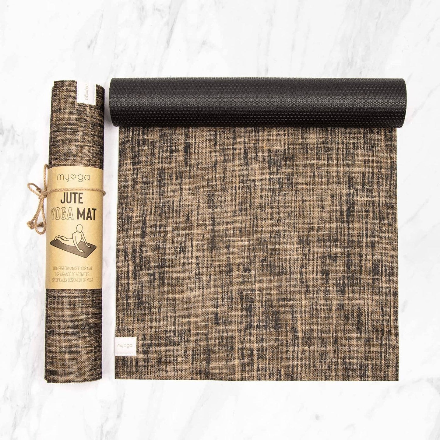Myga Jute Yoga Mat 183cm × 61cm, Natural Black Pattern